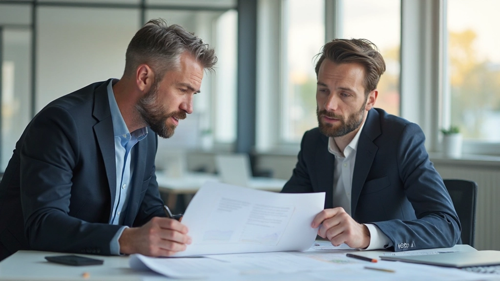 Affärsmöte med ledare som planerar tillväxtstrategi vid moderna kontorsbord med anteckningar