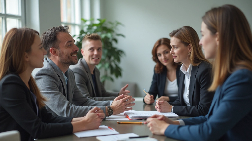 Strategisk planeringsmöte med team som diskuterar tillväxtinitiativ med grafer och diagram