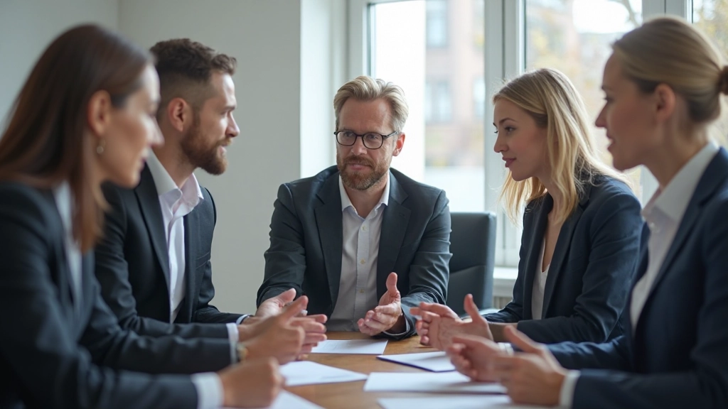 Executive leadership team in collaborative meeting discussing organizational transformation and change management